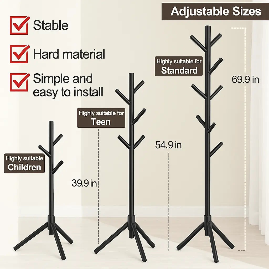 Free Standing Wooden Coat and Hat Rack