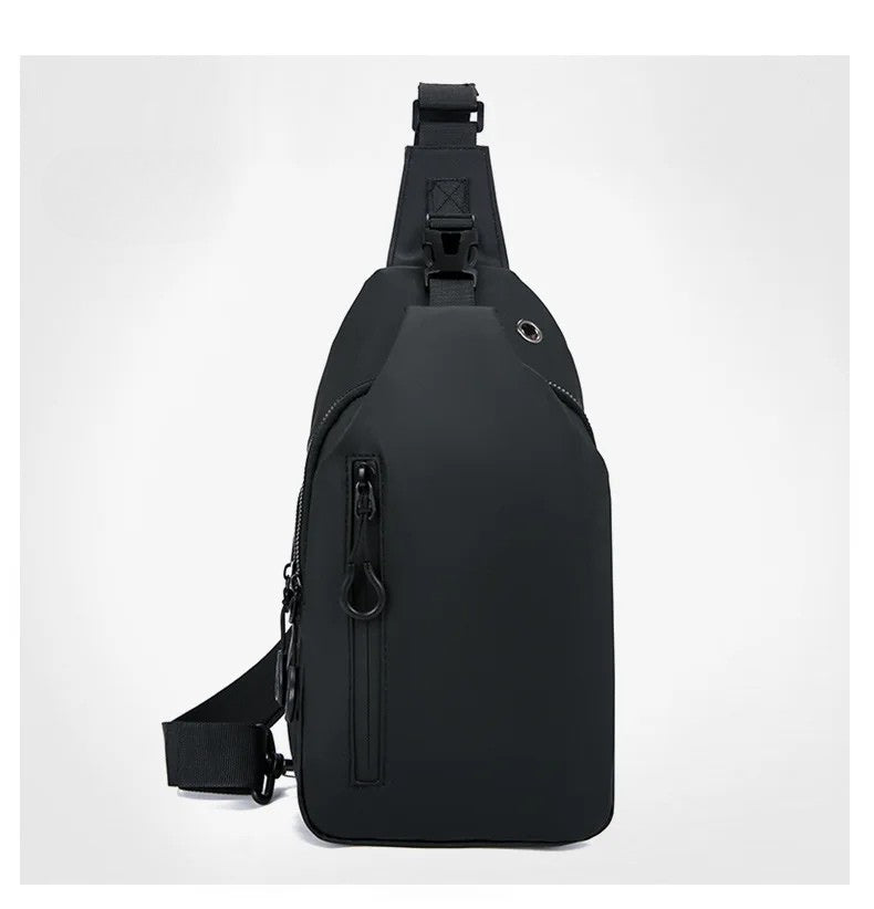 Men's Black Nylon Crossbody Bag with USB Charging Port And Headphone Hole