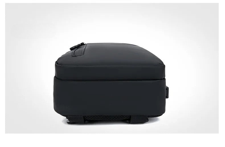 Men's Black Nylon Crossbody Bag with USB Charging Port And Headphone Hole