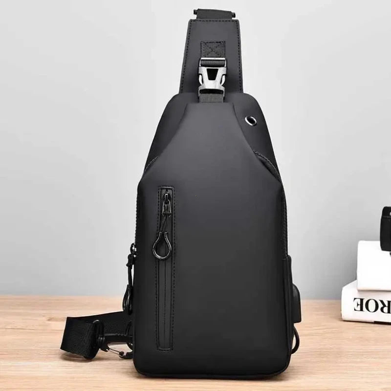 Men's Nylon Crossbody Bag with USB Charging & Headphone Hole