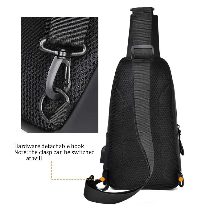 Men's Nylon Crossbody Bag with USB Charging & Headphone Hole