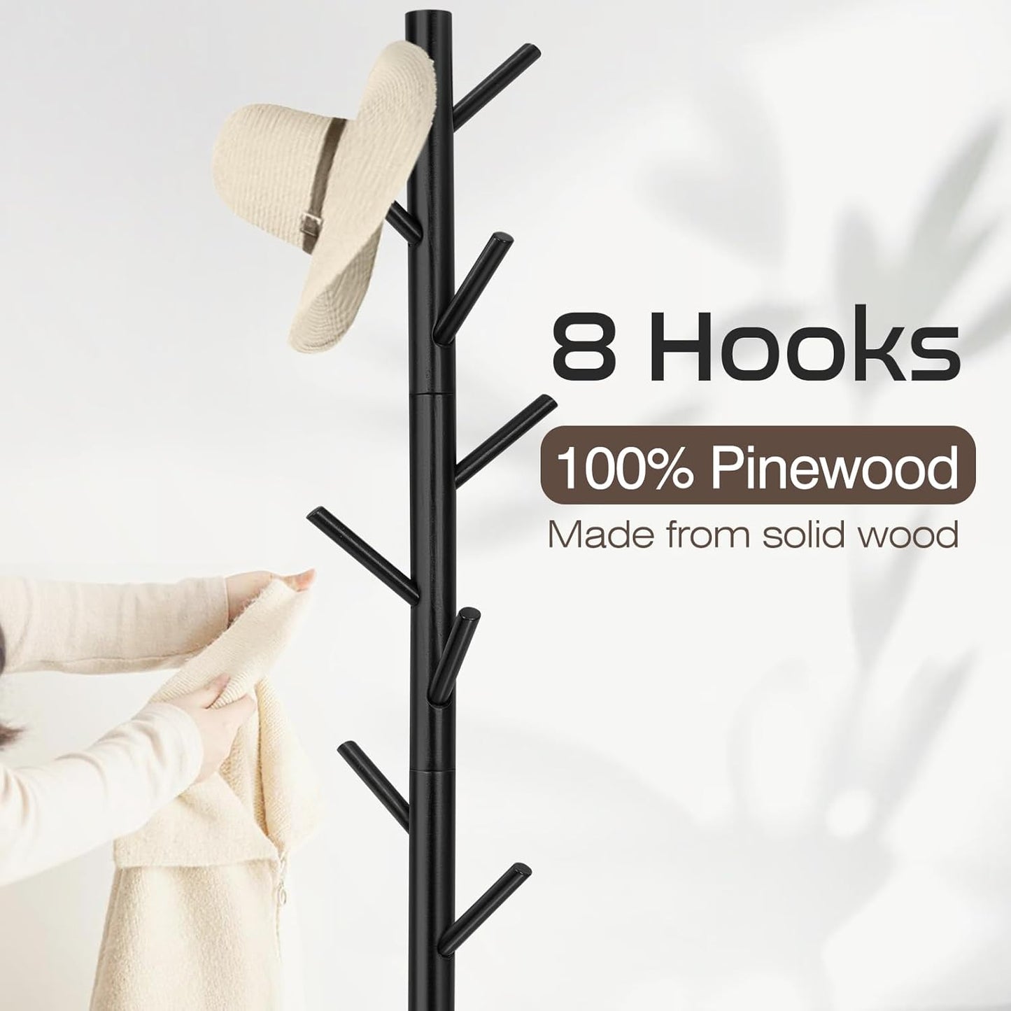 Freestanding Coat Rack - Space-Saving Wood Design for Entryway
