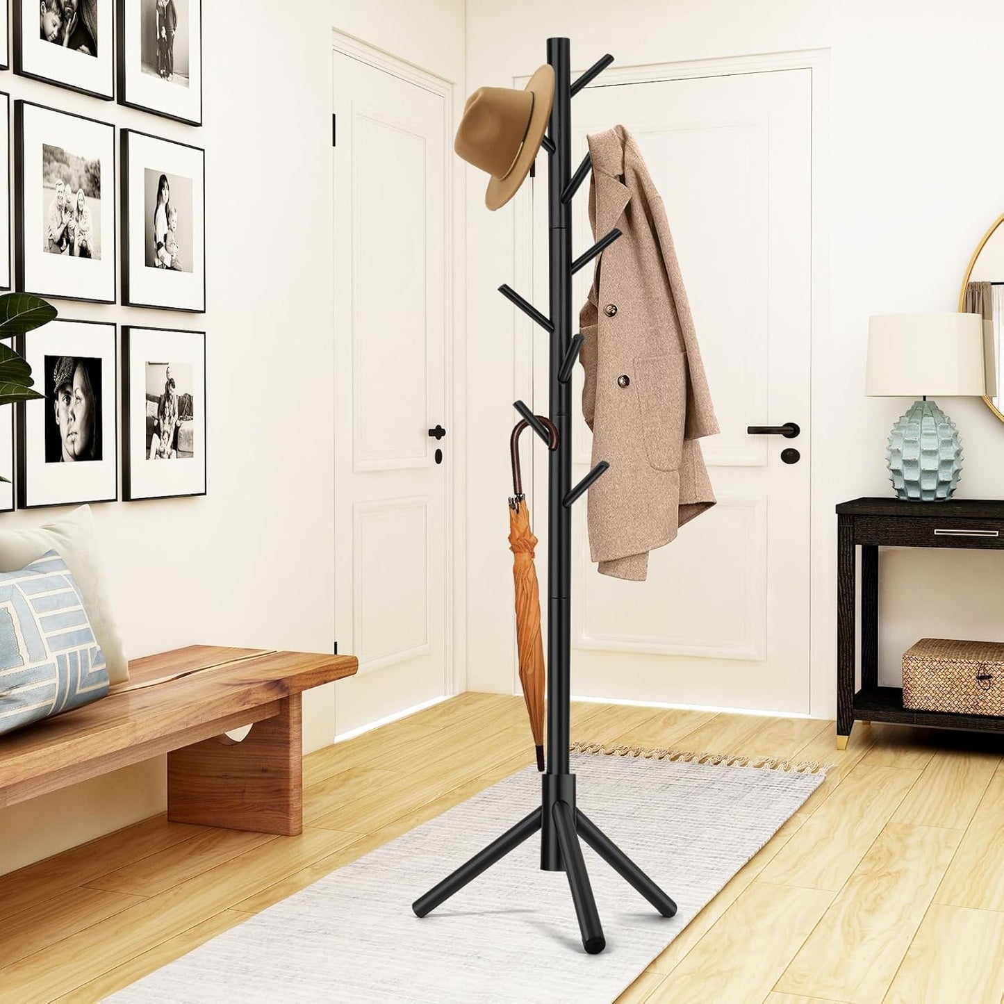 Freestanding Coat Rack - Space-Saving Wood Design for Entryway