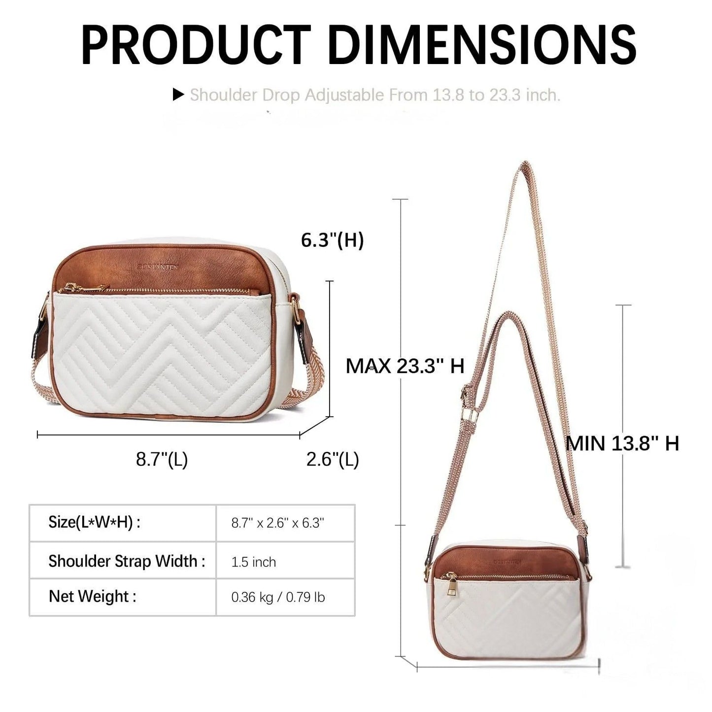 Women's White Soft Vegan Leather Crossbody Bag