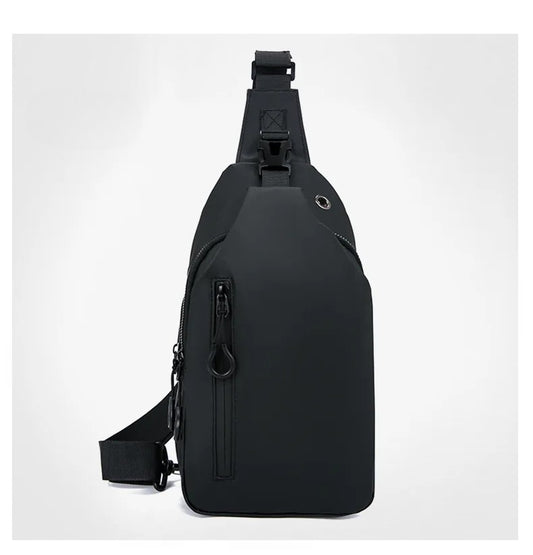 Men's Black Nylon Crossbody Bag with USB Charging Port And Headphone Hole
