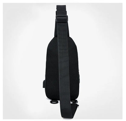 Men's Black Nylon Crossbody Bag with USB Charging Port And Headphone Hole
