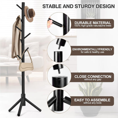 Freestanding Coat Rack - Space-Saving Wood Design for Entryway